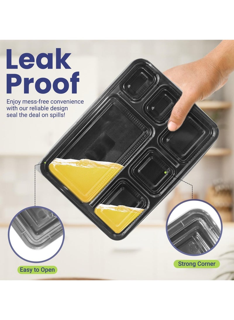 SNH Packing حاوية ميكروويف 6 أقسام سوداء مع غطاء حاويات قابلة لإعادة الاستخدام صناديق غداء آمنة في الفريزر 24 قطعة - Image 4